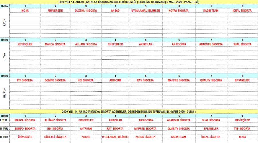 BOWLİNG TURNUVASI PROGRAMI